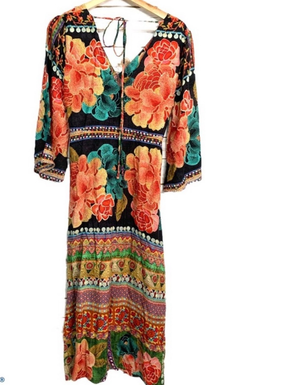 FARM Rio Rosario Maxi Dress Anthropologie Vibrant Floral & Geometric Print Sz L - Picture 6 of 12